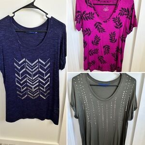 Set of 3 -Apt. 9 Women's Short Sleeve Scoop Neck Tees - Navy, Magenta, Olive